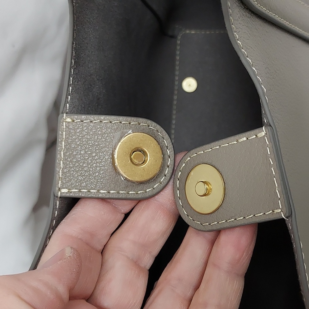 J. McLaughlin Taupe Tote with Gold Accents - Picture 9 of 10